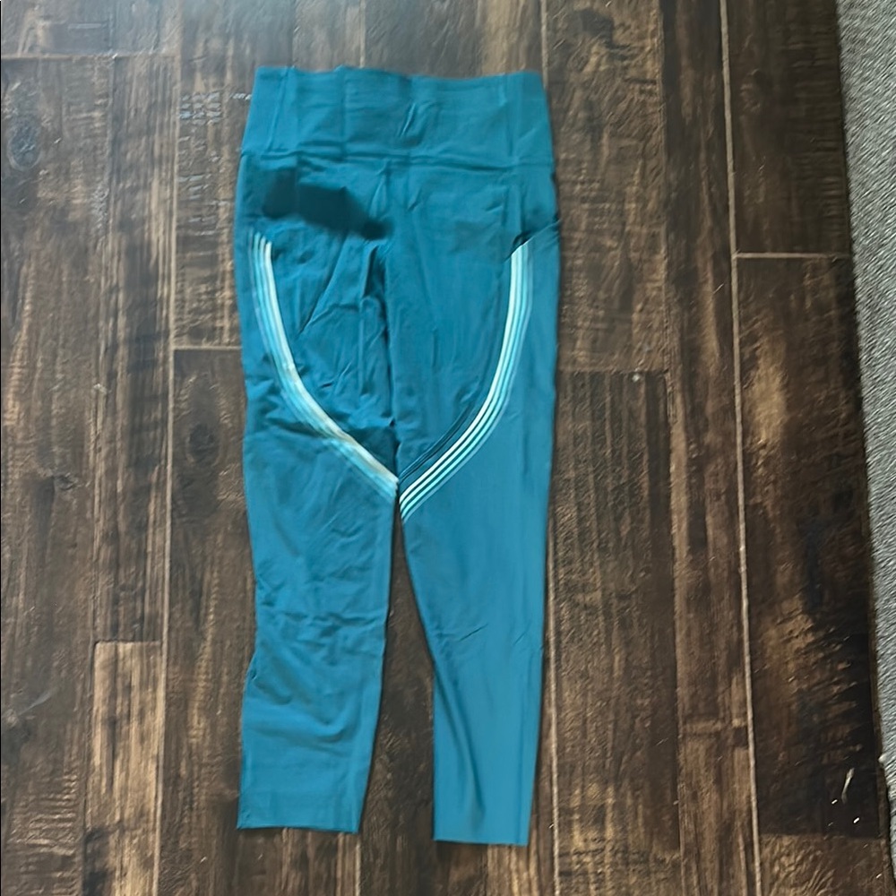lululemon athletica Teal Leggings with White Stripes